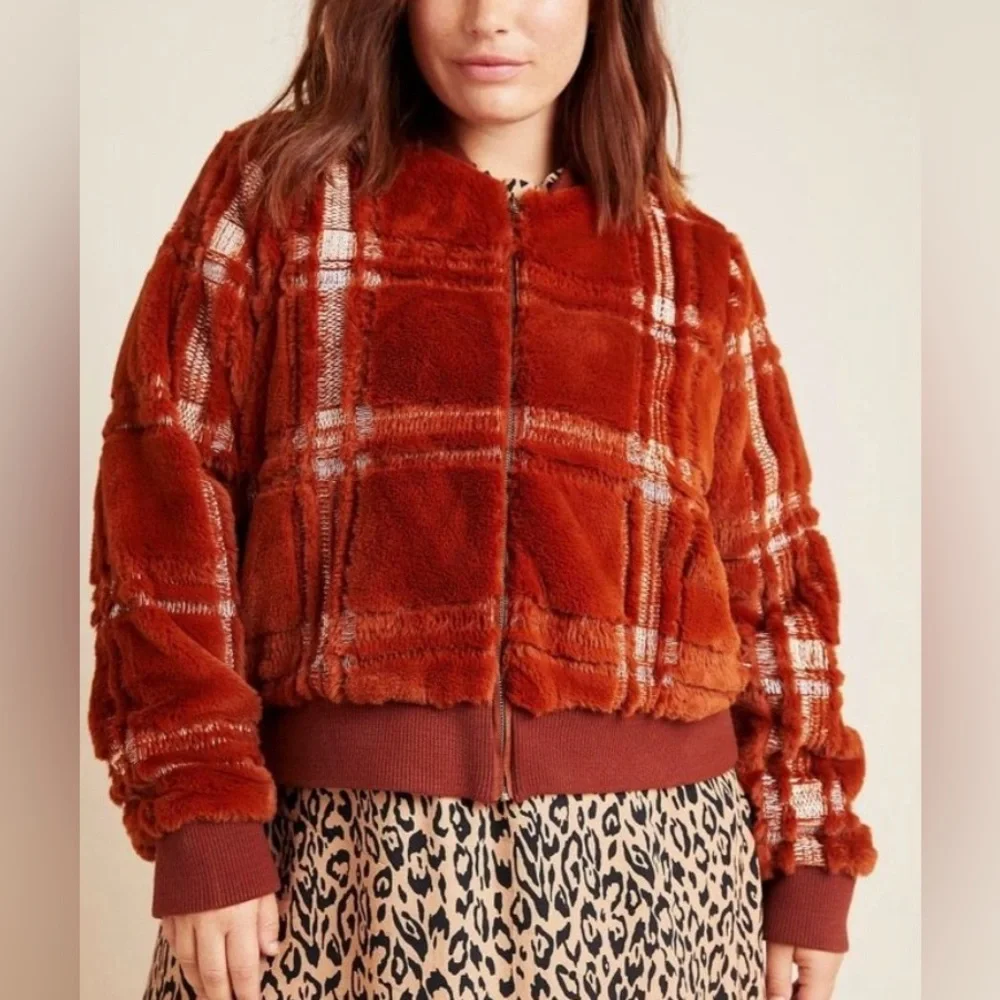 Sz 1X Anthropologie Rust Teddy Jacket - Picture 2 of 6